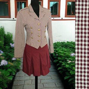 MARMIE WEST (3/4) Vintage 2Pc. Career Suit Burgundy white Gold Button Detail